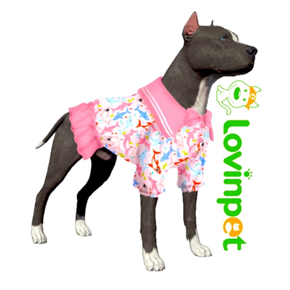 LOVINPET Soft Flannel Dog Dress In Big Bites Pink Size XXL